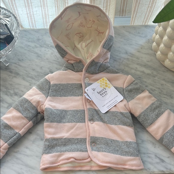 Burt's Bees Pink and Gray Striped Baby Jacket - Picture 1 of 2